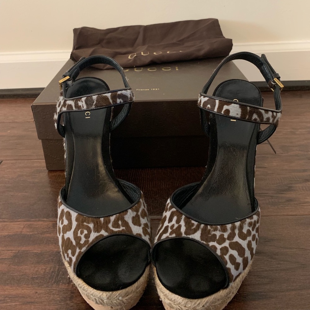 Gucci Leopard-Print Calf Hair Espadrille Sandal
